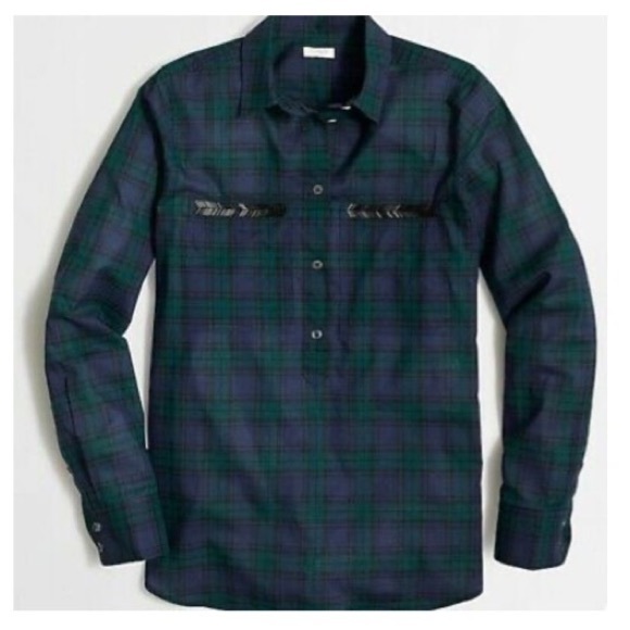 J. Crew Green Plaid Beaded Popover - Picture 2 of 4